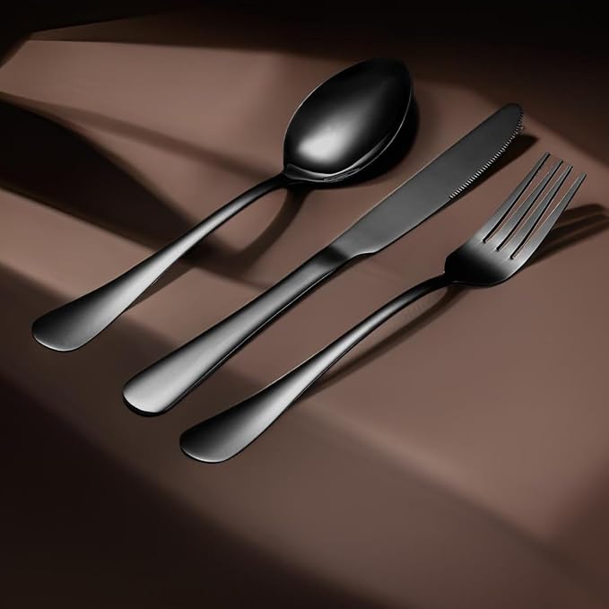 20 Pcs Black Silverware Set, Stainless Steel Flatware Set for 4 Food Grade Cutlery Utensil Set Include Knife Fork Spoon Mirror Polished Dishwasher Safe