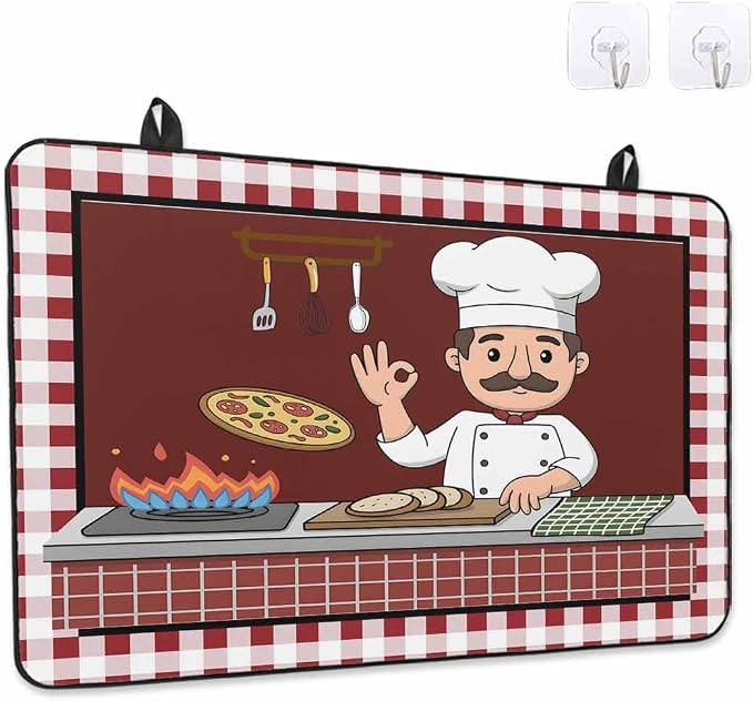 Stove Top Covers for Electric Stove 31x24 Inches, Ok Gourmet Cooking HeatResistant Glass Cooktop Protector, Funny Chef Kitchen Knife Fork Red Plaid Ceramic Stovetop Countertop Covers Mat, Oven Cover