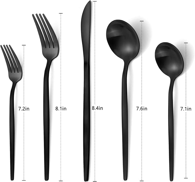 Matte Black Silverware Set, VANVRO 60-Piece Stainless Steel Flatware Set, Black Silverware Set for 12, Satin Finish tableware Cutlery Set,Home and Restaurant, Dishwasher Safe