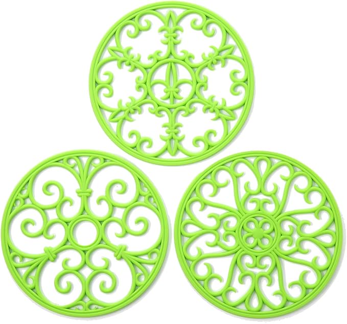 Silicone Trivet Mat - Non-Slip & Heat Resistant Kitchen Hot Pads for Countertops & Table - Kitchen Trivets for Hot Dishes & Cookware - Hot Pot Holder for Pots & Pans - Lime Green,Set of 3