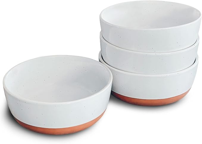 Mora Ceramic Flat Bowls Set of 4-25 oz- For Soup, Salad, Rice, Cereal, Breakfast, Dinner, Serving, Oatmeal, etc - Microwave, Dishwasher and Oven Safe Porcelain Bowl for Eating and Kitchen - Vanilla