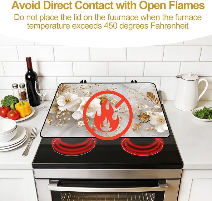 Marble Glass Stove Top Cover 28x20 Inch Decorative Stove Cover | Heat Resistant Cooktop Protector Mat with Non-Slip Backing, Scratch Protection and Countertop Drying Mat.