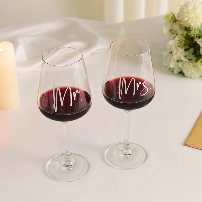 AW BRIDAL Mr and Mrs Wine Glasses, Bridal Shower Wedding Gifts for Couples | Engagement Gift for Newlyweds 2026, Bachelorette Gifts for Bride to Be, Wedding Glass with Opener Stopper Wooden Keepsake Box