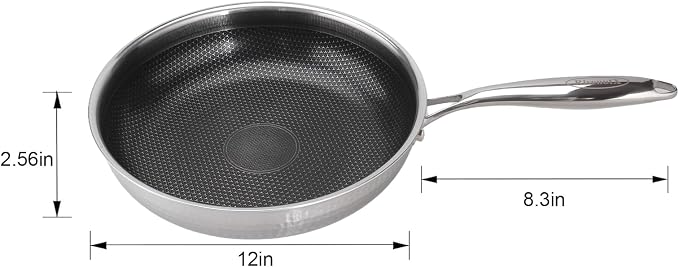 Hybrid 12 inch Stainless Steel Non Stick Skillet | PFOA Free, Induction Compatible, Fast & Even Heat, Dishwasher & Oven Safe (500F)