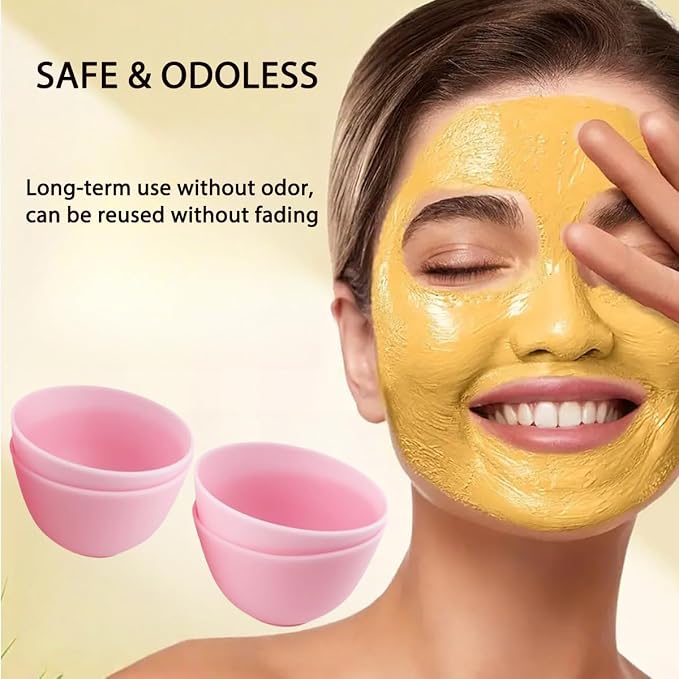 Silicone Face Mask Mixing Bowls, Pink 6 Pack, for Estheticians | Microwave and freezer safe, non-stick flexible design, 3.3-inch size, rinse cleanup, hair color, clay blends and skincare