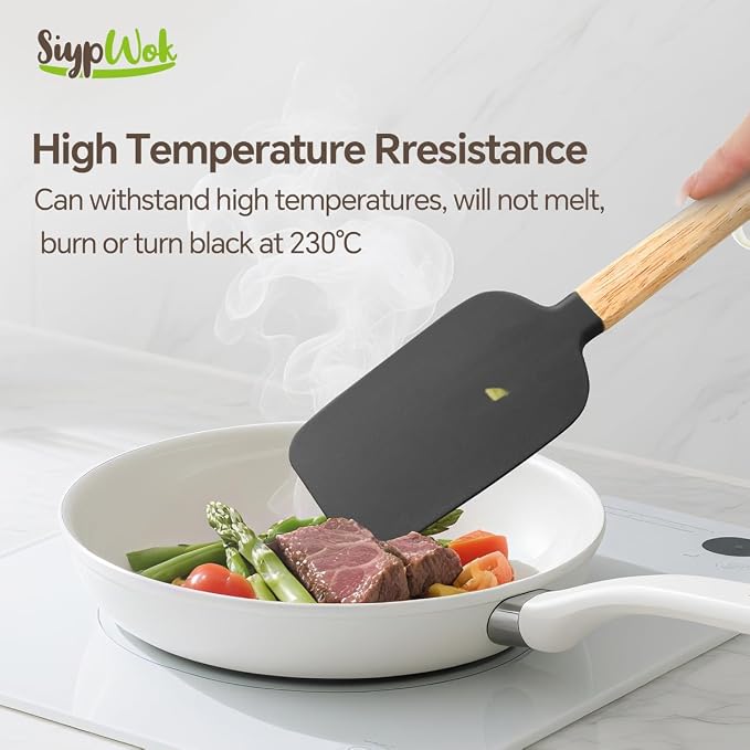 Silicone Spatula Set, Food Grade Rubber Spatula-5 Piece Nonstick Rubber Spatulas, Spoonula, Jar Scraper for Cooking, Baking, Mixing, Frosting - Heat Resistant Up to 600°F (5 Pcs Black)