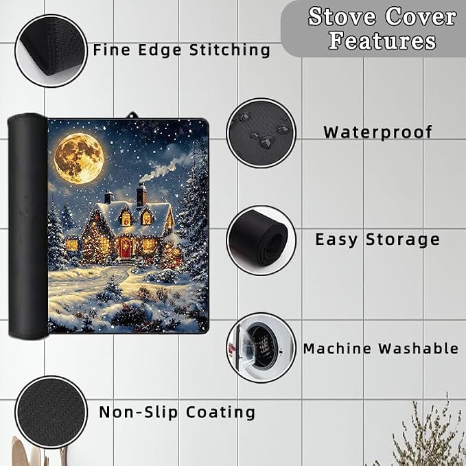 Santa Claus Sled Electric Stove Top Cover Protector,Heat-Resistant Oven Induction Cooktop Mat,Washer Top Protector,Christmas Eve Glass Cooktop Protector 28.5”x 20.5”