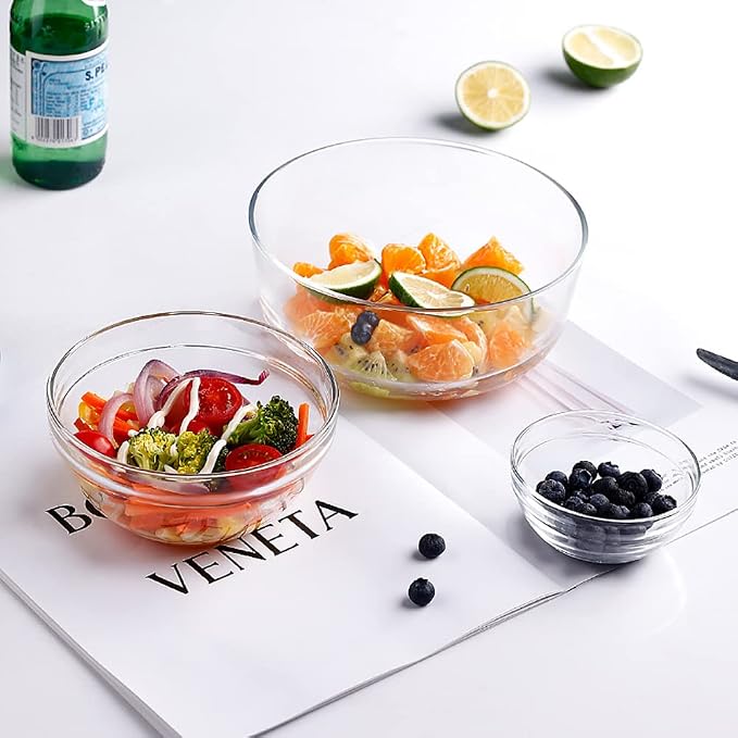 Lawei Set of 9 Glass Mixing Bowls - Glass Nesting Bowls Prep Bowl Clear Salad Bowls for Kitchen Prep Salad, Cereal, Ice Cream, Pasta, Fruits