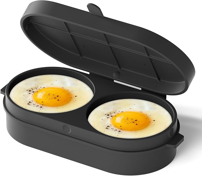Microwave Egg Bite Maker, Egg Cooker Microwave For Breakfast Sandwich, Double Egg Maker For Scrambled Eggs, Safe for Oven Air Fryer, Dishwasher-Safe Grey
