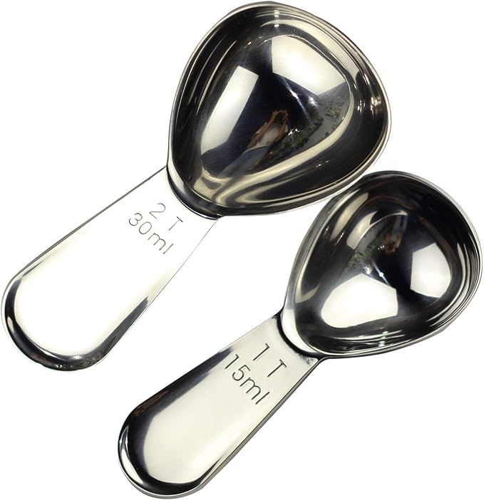 CoaGu Coffee Scoop Set: 15ml & 30ml (1Tbsp & 2Tbsp) 18/8 Stainless Steel Tablespoons for Precision Coffee Brewing and Baking
