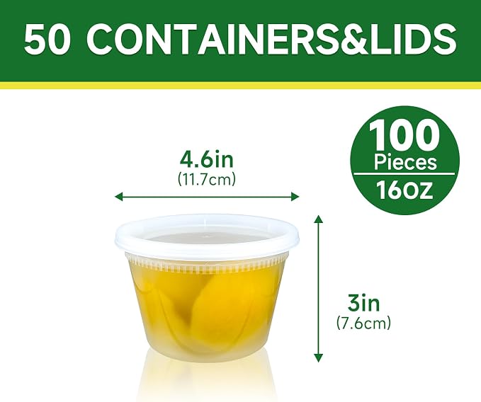 Dealusy 50 Set 16 oz Deli Containers with Lids | Leak-Proof BPA Free Plastic Take Out Bowls, Food Storage Containers for Takeout, Freezer, Microwave & Dishwasher Safe