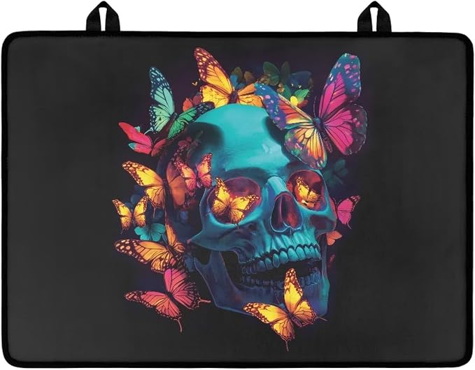 Groovy Skull Colorful Butterfly Print Stove Top Covers for Electric Stove Dish Drying Cooktop Cover Anti-Slip Stovetop Protector Range Covers for Glass Top Stove, 29.18 x 20.96 inch