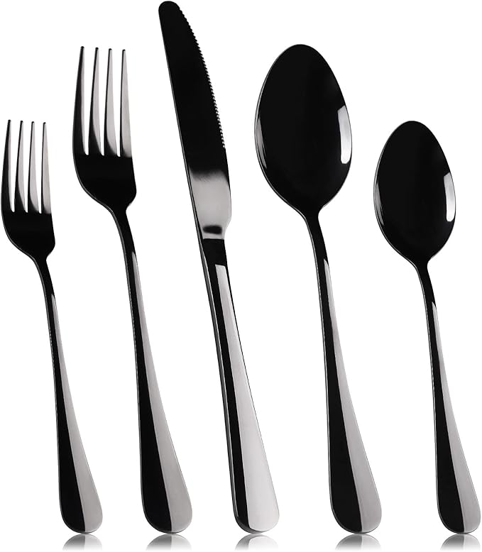 Black Silverware Set for 4, SANLUNS 20-Pieces Spoons Forks Knives Set,Flatware Set,Stainless Steel Tableware Cutlery Fine Dining Utensils Set,Great for Family Gatherings & Daily Use Dishwasher Safe