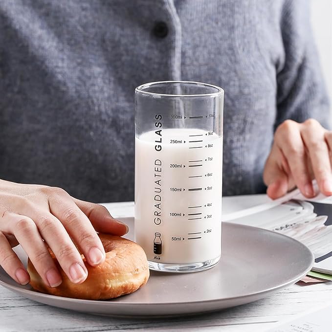 Cup With Measurements for Drinking,10 OZ Drinking Glass With Measurements for Milk,Juice,Milkshake, Vegetable, Coffee, Ice Cream,for Elderly, Beginners, Weight Loss