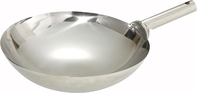 Winco 16" Welded Joint Stainless Steel Wok | Great for Stir Fry, Sauteing, Frying and Restaurant Kitchens