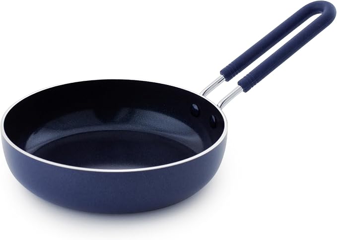 Blue Diamond Diamond Infused Ceramic Nonstick Mini Egg Pan, Blue | PFAS-Free Ceramic Nonstick, Dishwasher & Oven Safe, Stay Cool Silicone Handle, Durable Metal Utensil Safe