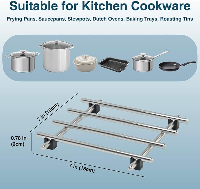 4Pcs Stainless Steel Trivet for Hot Dishes, Lightweight Metal Trivets for Hot Pots and Pans, Metal Cooling Rack, Mini Heat Resistant Mats for Countertop Cooling, Cooking Baking Pans Holder, 7"x7"