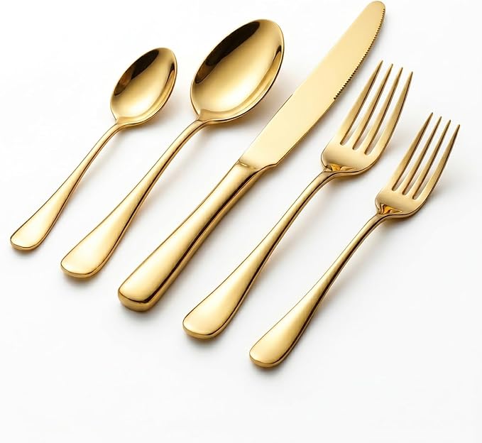 SIAKA 40-Piece Gold Silverware Set, Stainless Steel Flatware Set Service for 8, Food Grade Cutlery Utensil Set for Home Restaurant, Include Knife Forks Spoons Set, Mirror Polished Dishwasher Safe