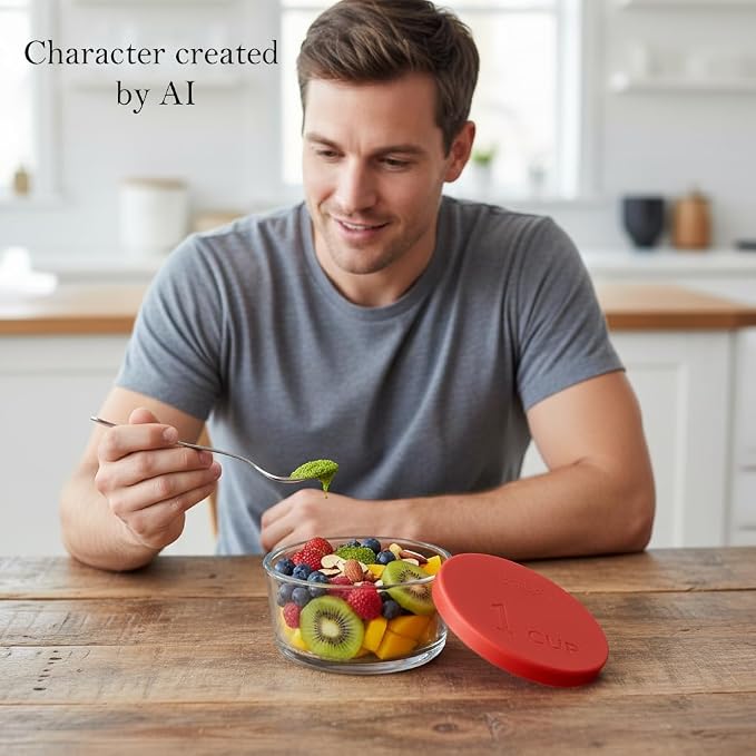 Yodecy Silicone Bowl Lids fit Pyrex Glass Bowls 7202-PC 1 Cup, Yodecy Silicone Bowl Lids fit Anchor Hocking Glass Bowls 7202-PC 1 Cup,Replacement Lids 3.8in(4 Pack Red)