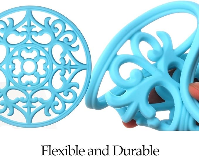 ME.FAN Trivets for Dishes/Pots/Pans, 3 Pcs Silicone Mats, Flexible/Durable/Non Slip Hot Pads to Protect Table and Counter Top (Deep Blue)