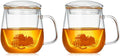 DOPUDO Glass Teacups 2 Pack Glass Tea Cup with Infuser and Lid, 17.6oz/520ml Large Borosilicate Teacup,Tea Clear Mug Cup for Loose Leaf Blooming Tea, Microwave & Dishwasher Safe.