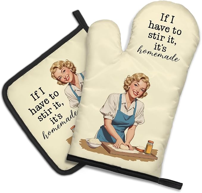 DYJYBMY If I Have to Stir It It's Homemade Funny Oven Mitts and Pot Holder Set for Cooking Grilling, Kitchen Gadgets for Women, Funny Baking Gifts for Chef Friend, Hostess Baking Gifts for Mom Sister