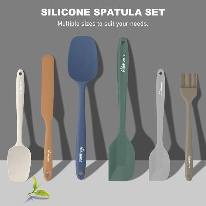 NileHome Silicone Spatula Set, 6 Pieces Food Grade Kitchen Utensils Heat Resistant Up to 600°F Dishwasher Safe BPA-Free Rubber Spatula for Scraping, Baking, Cooking, Mixing-Forest Style