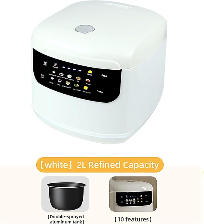 10 Functions Small 2L Rice Cooker,6 Cups Cooked/3-4 Cups Uncooked | Mini Rice Maker Non-Stick Inner Pot for1-4 People,24H Timer Delay and Keep Warm for Dorm,Office,Travel Kitchen Small Families