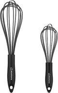 NileHome Silicone Whisk Set 8" 10" Kitchen Whisk Kitchen Wisk Wire Whisks for Cooking, Whisking, Blending, Beating, Stirring-Black