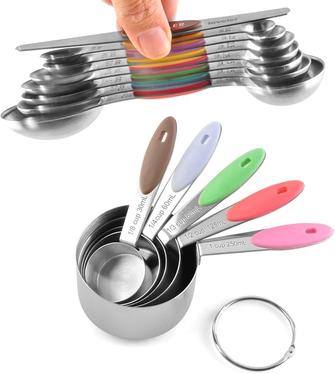 EDELIN Measuring Cups and Magnetic Measuring Spoons Set, Stainless Steel 5 Cups and 7 Spoons (Multi-colour)