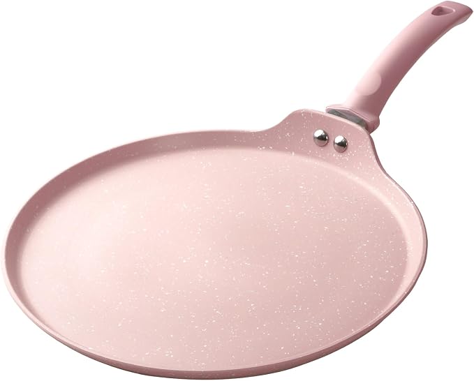 Innerwell 11 Inch Nonstick Crepe Pan,Granite Coated Pancake Pan-Pink | Granite nonstick coating, PFOA-free. Works on gas, electric, ceramic & induction. Easy-release & easy-clean.