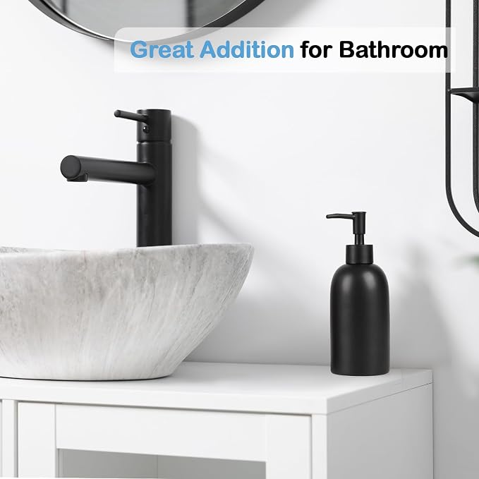 14OZ Hand and Dish Soap Dispenser Set for Bathroom & Kitchen (White+Black) | Ceramic, Pump Dispenser Bottle, Refillable Hand Soap, Dish Soap, Liquid and Lotion, for Kitchen Sink, Bath, Bedroom
