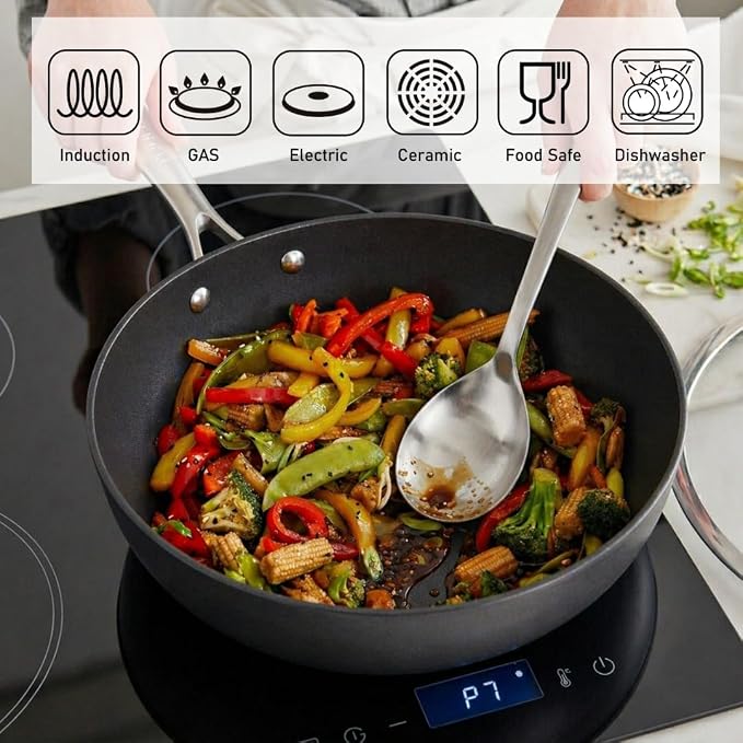 TECHEF - Onyx Collection, 12-Inch Nonstick Flat Bottom Wok/Stir-Fry Pan - PFOA Free, Dishwasher and Oven Safe, Made in Korea