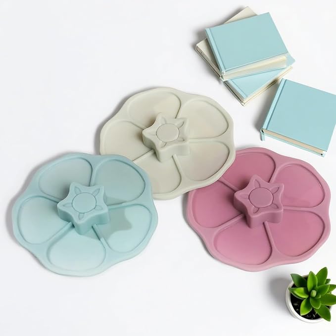 flower Silicone Cup Covers (Set of 3), Multicolored Silicone Lids for Mugs, Cups, Flexible Mug Covers, Tea Pots, Hot Cup Lids for Coffee & Tea (Style H)