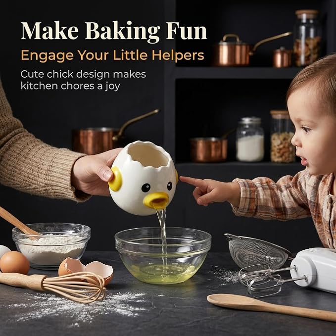 Ceramic Egg Filter Splitter, Funny Vomiting Chick Yolk White Separator | Multi-Purpose Baking Assistant Tool, Microwave & Dishwasher Safe, Hand-Painted Kitchen Gadget, Gift for Home Bakers