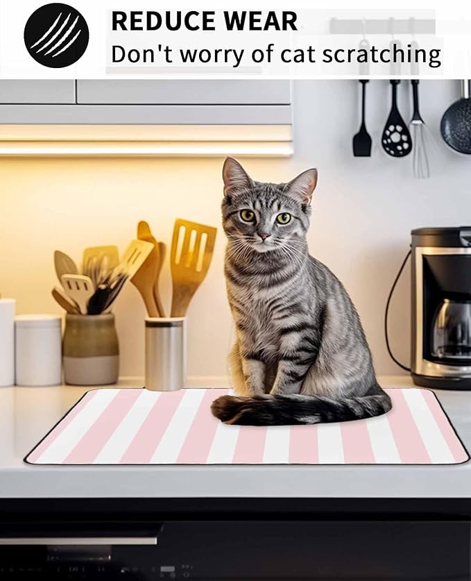 Stove Top Covers for Electric Stove 31x24 Inches, Pink Stripes HeatResistant Glass Cooktop Protector, Modern Farmhouse Pink White Vertical Striped Ceramic Stovetop Countertop Covers Mat, Oven Cover