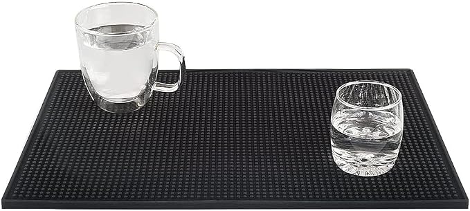 Tebery 2 Pack Black Bar Mat, 18" x 12" Rubber Dish Drying Mat for Countertop, Non Slip Cocktail Service Spill Mats for Bartending, Coffee Bar Mats Accessories for Home Kitchen