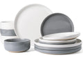 Famiware Milkyway 12-Piece Stoneware Dinnerware Set, White & Dark Gray | Plates and Bowls for 4, Dishes Set for Everyday & Formal Use, Microwave & Dishwasher Safe, Chip & Scratch Resistant