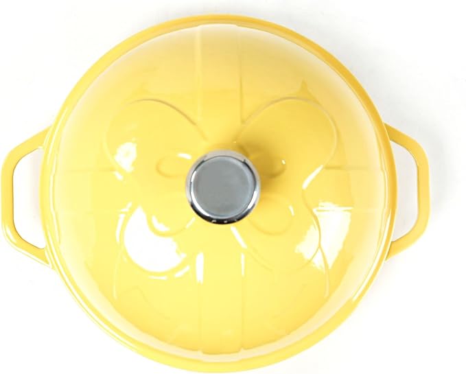 HAWOK Cast Iron Bread Oven with Cloche Lid, Dia. 11.8inch/30cm, Sourdough Baking Pan Enameled Yellow