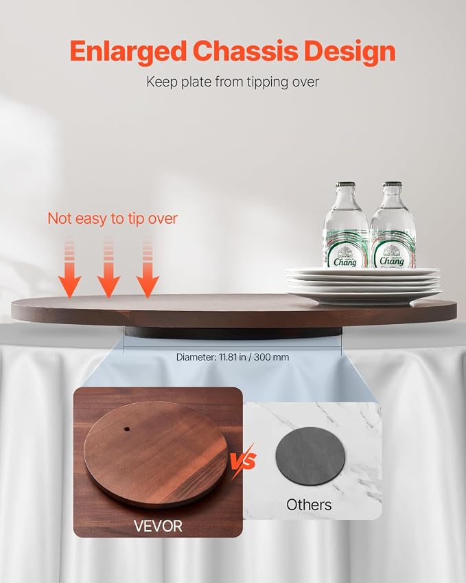 VEVOR 24 in Wood Lazy Susan Turntable, 360° Rotation Round Clear Tabletop Rotating Tray, Acacia Wood Dining Table Centerpiece, Smooth and Silent Spin, for Family Gatherings, Banquets and Weddings