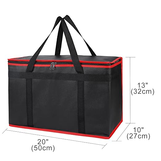 Bodaon Insulated Food Delivery Bag, XX-Large Reusable Grocery Shopping Bags, Picnic Cooler Bag Zipper/Zippered Top Cold, Black with Red Edge, 1-Pack | Reusable Grocery Shopping Bags, Picnic Cooler Bag, Zipper/Zippered Top Cold, Commercial Catering Pizz...