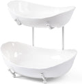 HBlife Fruit Bowl for Kitchen Counter - 2 Tier Ceramic Fruit Bowl with Metal Stand, Tiered Fruit Basket for Kitchen Counter, Serving Platters Serving Trays for Party