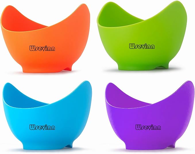 Poached Egg Cooker, Egg Poachers Silicone Egg Poacher Cups with Ring Standers, Non Stick Egg Poaching Cup for Microwave Stovetop Air Fryer Egg Cooking, 4 Pack, Extra Oil Brush Included