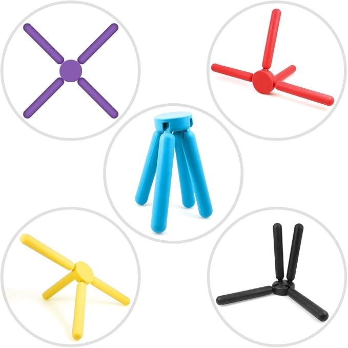 SourceTon 6 Pack Non-Slip Foldable Silicone Trivets in Cute Colors, Silicone Pot Holder, Hot Pad, Pot Holder, Free Bonus Spoon Rest/Balloon Whisk Rest