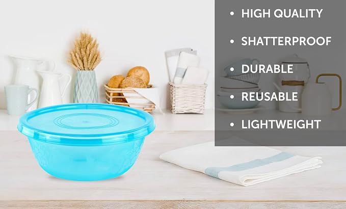 3 Extra Large Serving Bowls with Lids, 5.25 qt, Assorted