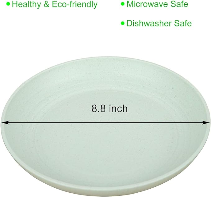 8.8 Inches Unbreakable Wheat Straw Plates - Reusable Plate Set - Dishwasher & Microwave Safe - Perfect for Dinner Dishes - Healthy, BPA Free & Eco-Friendly (8.8 Inches)