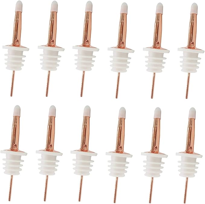 24 Pack Liquor Pour Spouts Set - Stainless Steel bottle spout and Liquor Pourers Dust Caps Covers Rose Gold White