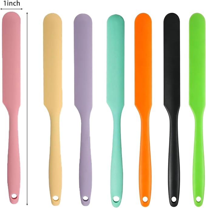 7 Pcs Silicone Jar Spatula Set, Sourdough Spatula, Long Handle Thin Spatulas for Baking, Cake Icing, Butter Cream Spreading, Jam Scraping (Purple, Pink, Green, Yellow, Orange, Cyan, Black)