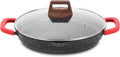 ESLITE LIFE Nonstick Grill Pan with Lid & Tongs for Stove Tops, 11 Inch Versatile Round Big Grilling Steak Pan with Pour Spouts for Indoor & Outdoor Cooking, PTFE & PFOA Free, Black