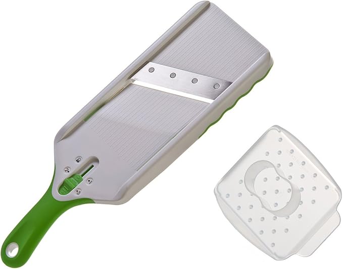 PrepSolutions Adjust-A-Slice Mandoline Slicer, Green – Adjustable Thickness, Perfect for Vegetables, Fruits, and More | Perfect for Vegetables, Fruits, and More, Includes Hand Guard and Non-Slip Base, Compact Space-Saving Design For Easy Storage